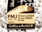 Sellier & Bellot - Full Metal Jacket - 115 Grain 9mm Luger Ammo - 50 Rounds