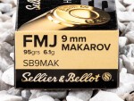Sellier & Bellot - Full Metal Jacket - 95 Grain 9mm Makarov Ammo - 1000 Rounds