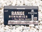 Fiocchi Full Metal Jacket (FMJ) 115 Grain 9mm Luger (9x19)  Ammo - 50 Rounds