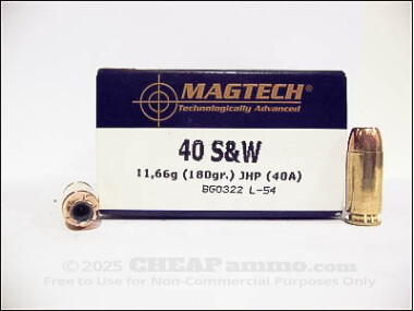 Magtech - Jacketed Hollow Point - 180 Grain 40 Smith & Wesson Ammo - 50 Rounds