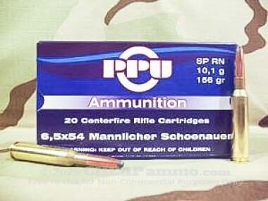 Prvi Partizan - Soft Point - 156 Grain 6.5X54 Mannlicher Sch Ammo - 20 Rounds