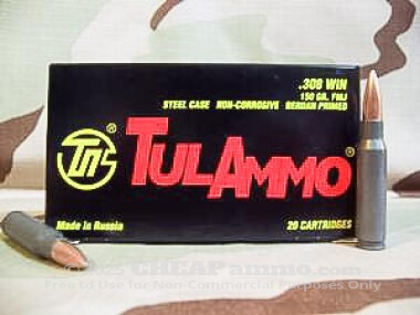 Tula Cartridge Works - Full Metal Jacket - 150 Grain 308 Winchester  Ammo - 500 Rounds