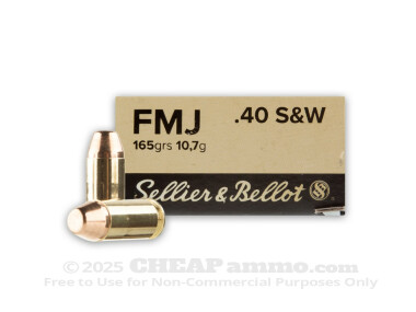 Sellier & Bellot Full Metal Jacket (FMJ) 165 Grain 40 Smith & Wesson  Ammo - 50 Rounds