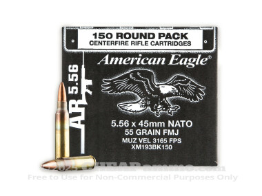 Federal American Eagle Full Metal Jacket (FMJ)  55 Grain 5.56x45mm  Ammo - 150 Rounds