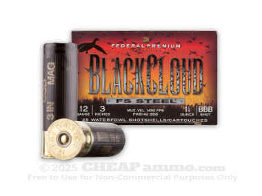 Federal Blaclcloud 3" BBB Shot 1-1/4 oz. 12 Gauge  Ammo - 25 Rounds