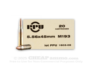 Prvi Partizan Full Metal Jacket Boat Tail (FMJ-BT) 55 Grain 5.56x45mm Ammo - 20 Rounds