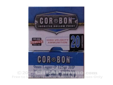Corbon Jacketed Hollow-Point (JHP) 125 Grain 9mm Luger (9x19)  +P Ammo - 500  Rounds