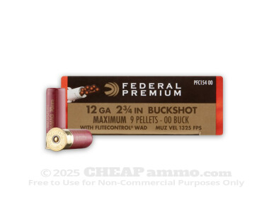 Federal Vital-Shok FliteControl 2 3/4" #00 Buck 12 Gauge Ammo - 5 Rounds