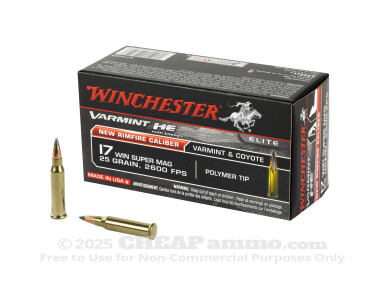 Winchester - Polymer Tipped - 25 Grain 17 WSM Ammo - 500 Rounds