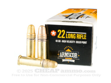 Armscor - Copper-Plated Round Nose - 40 Grain 22 LR Ammo - 5000 Rounds