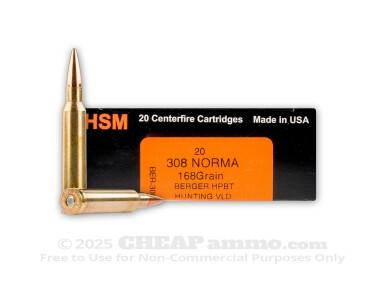 308 HSM Norma Magnum 168gr. Berger HPBT Hunting VLD - 20 Rounds