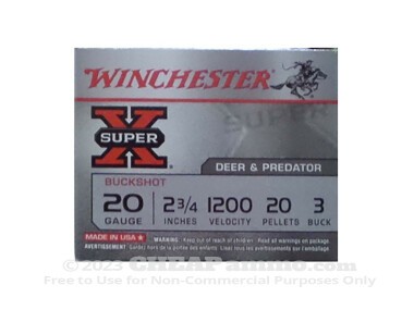 Winchester Super-X 2-3/4" #3 Buck 20 Gauge Ammo - 250 Rounds