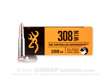 308 - 168 Grain Brass Tip Boat tail - Browning BXC Upland Game - 20 Rounds