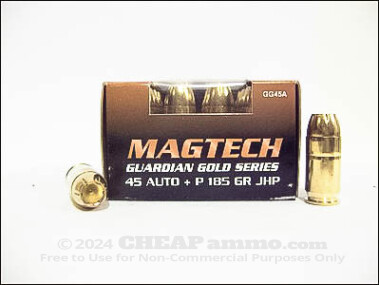 Magtech - Jacketed Hollow Point - 185 Grain 45 ACP Ammo - 20 Rounds