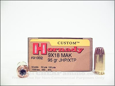 Hornady - Jacketed Hollow Point - 95 Grain 9mm Makarov Ammo - 25 Rounds