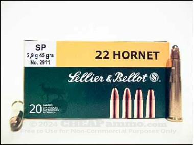 Sellier & Bellot - Soft Point - 45 Grain 22 Hornet Ammo - 20 Rounds