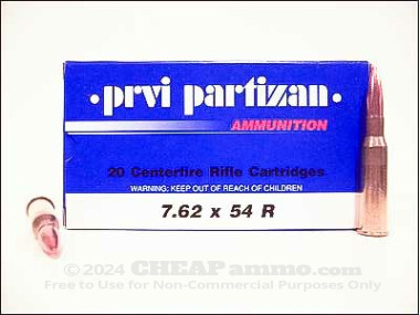 Prvi Partizan - Full Metal Jacket - 182 Grain 7.62x54r Ammo - 20 Rounds