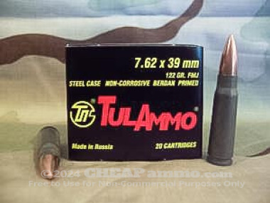 Tula Cartridge Works - Full Metal Jacket - 122 Grain 7.62X39 Ammo - 20 Rounds