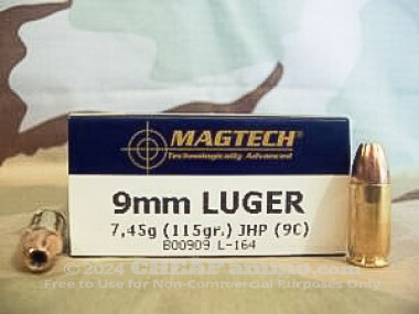 Magtech - Jacketed Hollow Point - 115 Grain 9mm Luger Ammo - 50 Rounds
