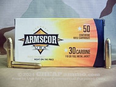Armscor - Full Metal Jacket - 110 Grain 30 Carbine Ammo - 1000 Rounds