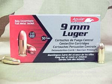 Aguila - Full Metal Jacket - 115 Grain 9mm Luger Ammo - 1000 Rounds