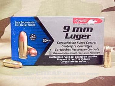 Aguila - Full Metal Jacket - 124 Grain 9mm Luger Ammo - 1000 Rounds