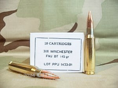 Prvi Partizan White Box - Full Metal Jacket Boat Tail - 145 Grain 308 Winchester Ammo - 20 Rounds