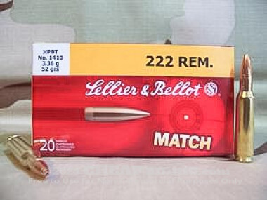 Sellier & Bellot - Hollow Point Boat Tail - 52 Grain 222 Remington Ammo - 20 Rounds