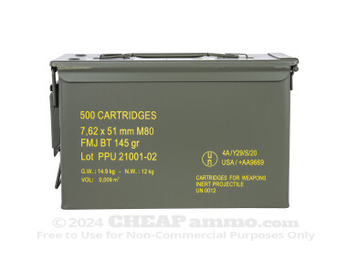 Prvi Partizan - Full Metal Jacket Boat Tail - 145 Grain 7.62x51 Ammo - 500 Rounds in Ammo Can