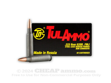 Tula Cartridge Works Full Metal Jacket (FMJ) 62 Grain 223 Remington  Ammo - 40 Rounds