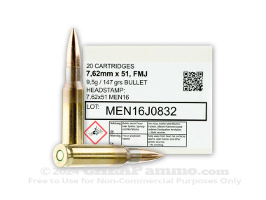 MEN Full Metal Jacket (FMJ) 147 Grain 308 Winchester (7.62X51)  Ammo - 320 Rounds