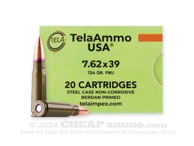 Tela Impex - Full Metal Jacket - 124 Grain 7.62x39 Ammo - 20 Rounds