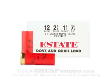 Estate Cartridge 2-3/4" #7-1/2 Shot 1-1/8 oz. 12 Gauge Ammo - 250 Rounds
