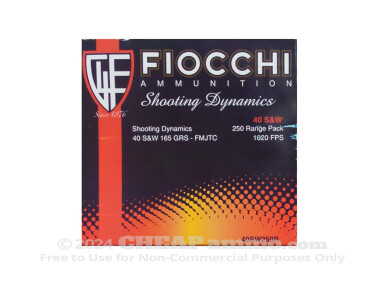 Fiocchi Full Metal Jacket (FMJ) 165 Grain 40 Smith & Wesson  Ammo - 250 Rounds
