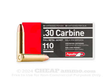 Aguila - Full Metal Jacket - 110 Grain 30 Carbine Ammo - 50 Rounds