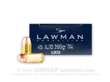 Speer Lawman Total Metal Jacket (TMJ) 200 Grain 45 ACP (Auto)  Ammo - 50 Rounds