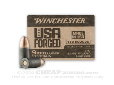 Winchester Forged Full Metal Jacket (FMJ) 115 Grain 9mm Luger (9x19)  Ammo - 750 Rounds