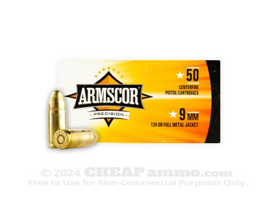 Armscor Full Metal Jacket (FMJ) 124 Grain 9mm Luger (9x19) Ammo - 1000 Rounds