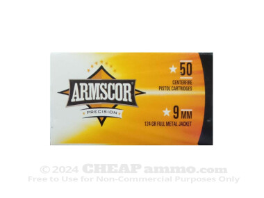 Armscor Full Metal Jacket (FMJ) 115 Grain 9mm Luger (9x19)  Ammo - 1000 Rounds