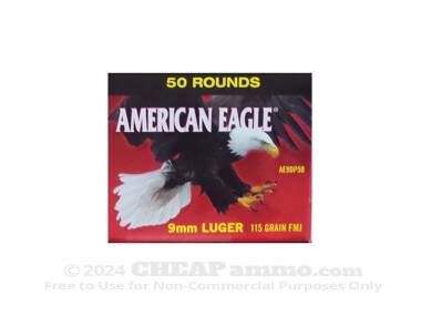 Federal American Eagle Full Metal Jacket (FMJ) 115 Grain 9mm Luger (9x19)  Ammo - 500  Rounds (Trayless)