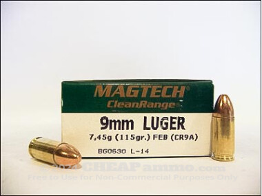 Magtech - Fully Encapsulated Base - 115 Grain 9mm Luger Ammo - 50 Rounds