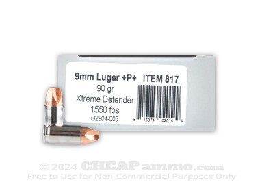Underwood - Xtreme Defender - 90 Grain 9mm +P+ Ammo - 200 Rounds