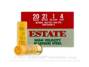 Estate Cartridge HV 2-3/4" #4 Shot 3/4 oz. 20 Gauge  Ammo - 25 Rounds
