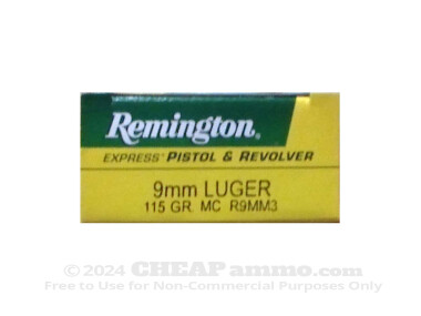 Remington Metal Case (MC) 115 Grain 9mm Luger (9x19)  Ammo - 50 Rounds