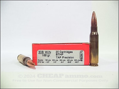 Hornady - Hollow Point Boat Tail - 168 Grain 308 Winchester  Ammo - 200 Rounds