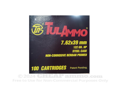 Tula Cartridge Works Hollow-Point (HP) 122 Grain 7.62X39  Ammo - 1000 Rounds