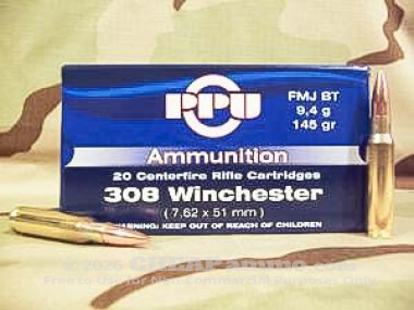Prvi Partizan - Full Metal Jacket Boat Tail - 145 Grain 308 Winchester Ammo - 20 Rounds