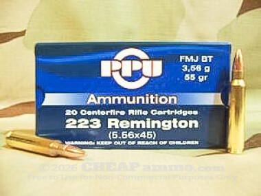 Prvi Partizan - Full Metal Jacket Boat Tail - 55 Grain 223 Remington Ammo - 1000 Rounds