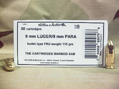 Sellier & Bellot / MEN - Full Metal Jacket - 115 Grain 9mm Luger Ammo - 1000 Rounds