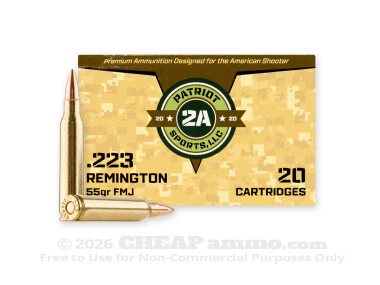 Patriot Sports - Full Metal Jacket - 55 Grain 223 Remington Ammo - 1000 Rounds